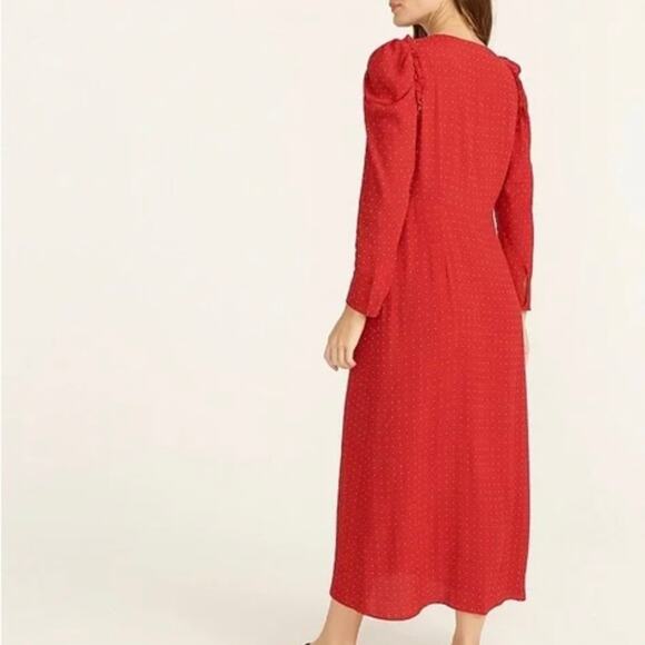 NWT J. CREW Women's PLUS Size 24 Holiday Red Drapey Puff Sleeve Dress Pin Dot - Picture 3 of 16